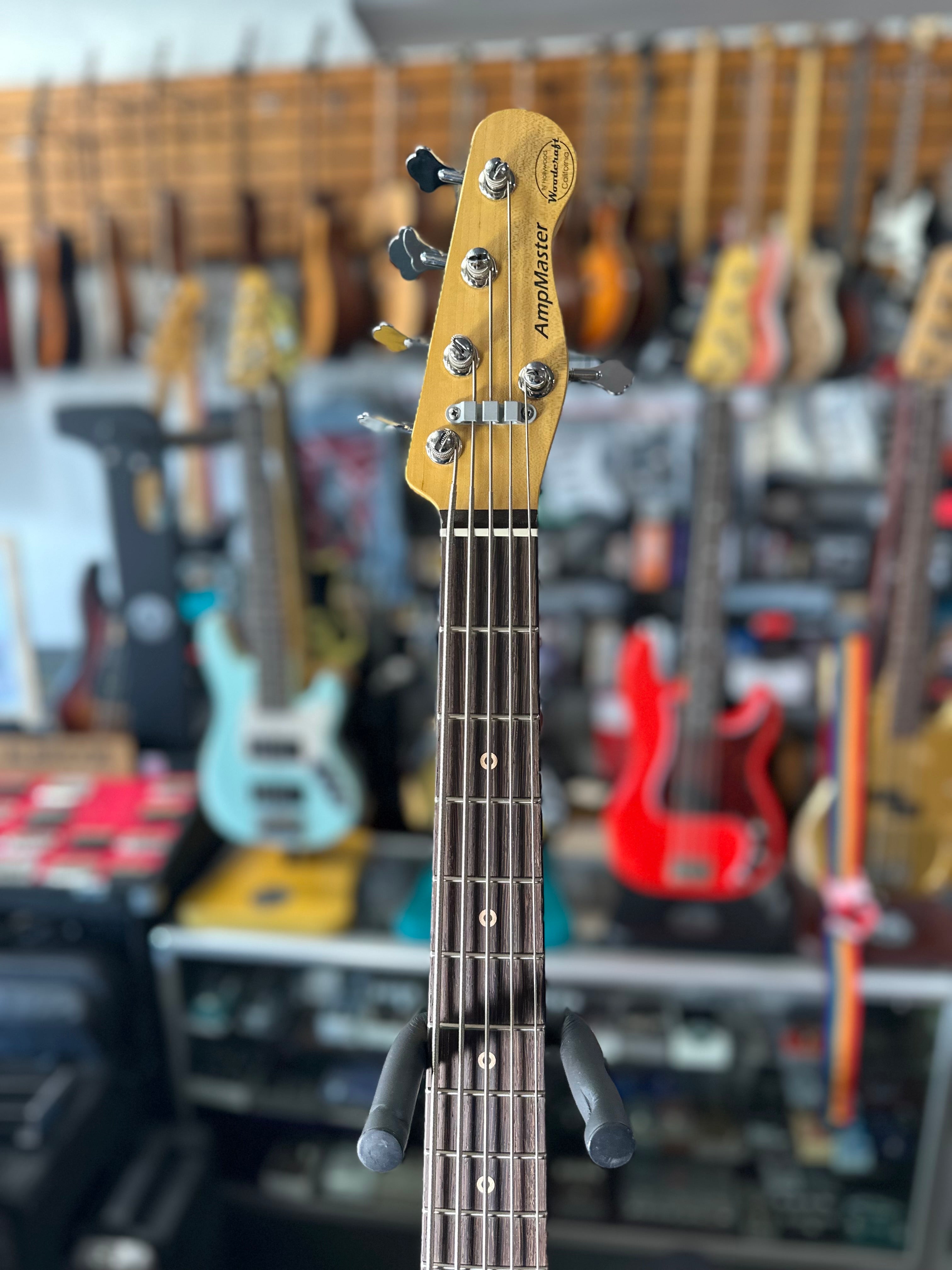 Ampmaster 5 String Dual Pickup Shortscale 30" Electric Bass Guitar Gloss Red Burst Flame Maple top