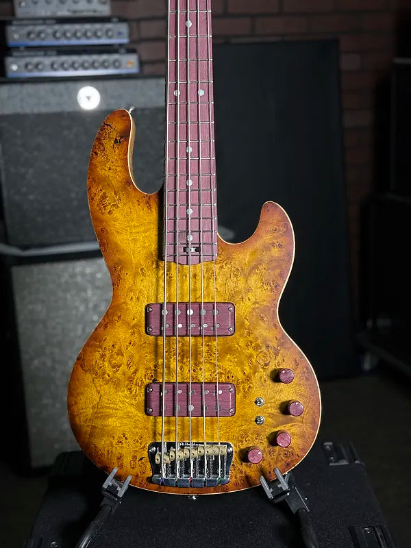 Form Factor Audio Wombat 35" bass, 5str, Light Ash with Maple Burl Top and Back, Gloss