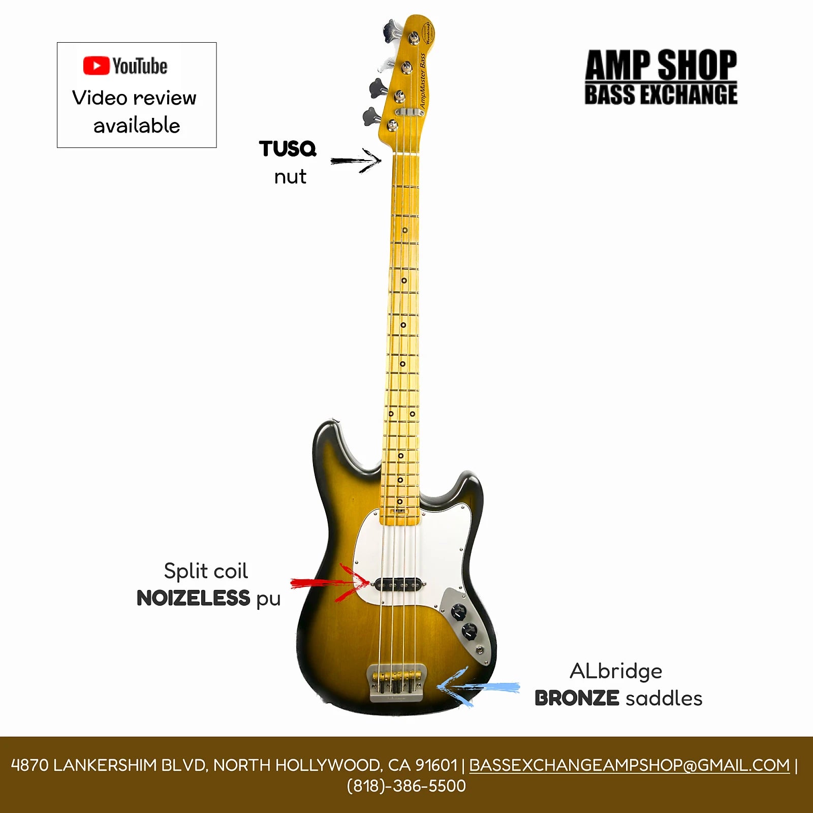 AmpMaster 4 Bass short scale 30" Dark Brown Burst