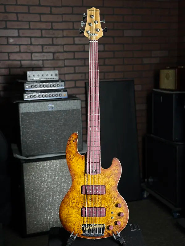 Form Factor Audio Wombat 35" bass, 5str, Light Ash with Maple Burl Top and Back, Gloss