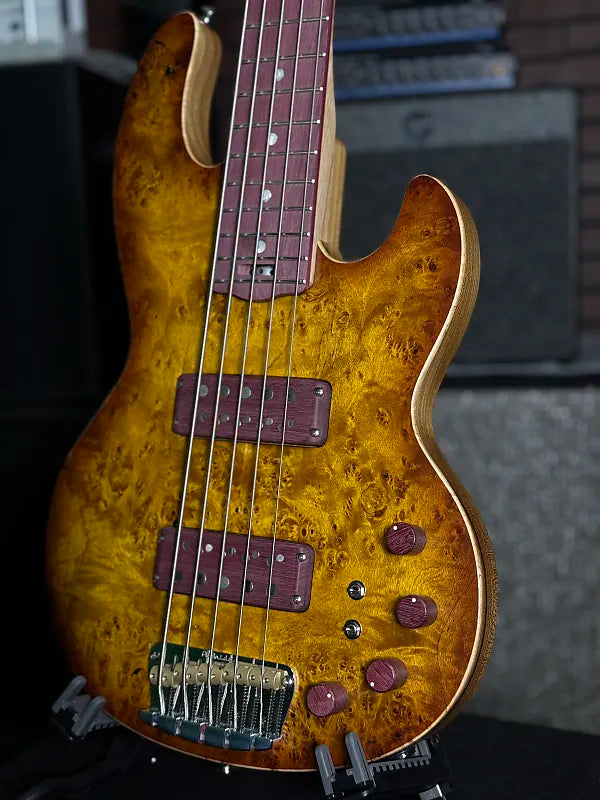 Form Factor Audio Wombat 35" bass, 5str, Light Ash with Maple Burl Top and Back, Gloss